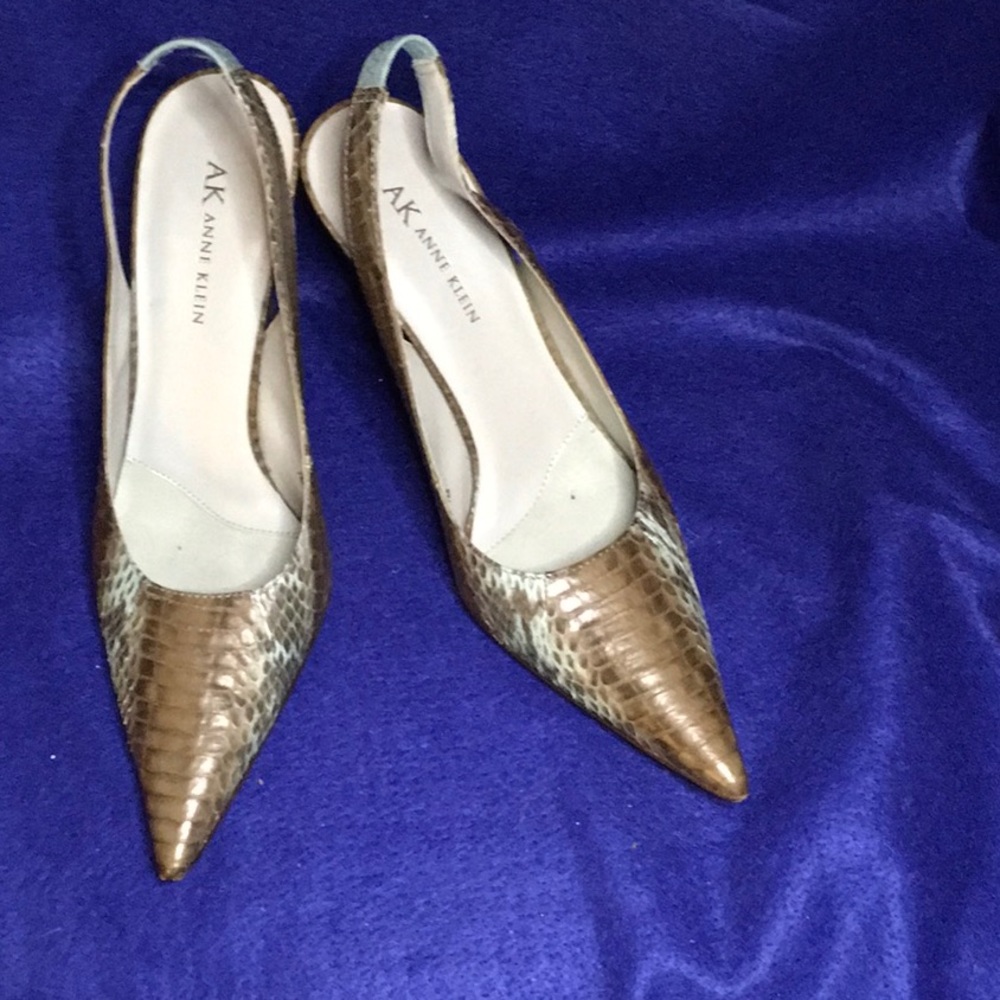 Ann Klein blue and brown snakeskin pump